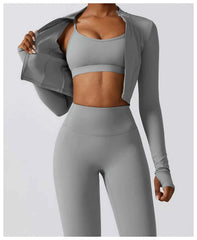 Women's 2/3-Piece Yoga Suit | Fitness Bra Crop Top Long Sleeve Gym Legging Athletic Sportswear