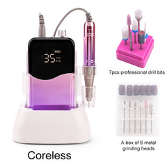 Professional 35,000 RPM Coreless Motor Nail Drill – High Torque 65W Wireless Desktop Station