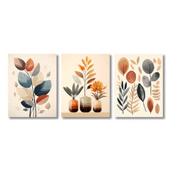 Retro Leaf Canvas Wall Art – 3 Piece Set by Snagg A Print