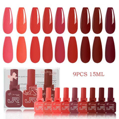 9pcs 15ml gel nail polish set Including Red Pink Nude - 10 Variants