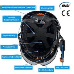 Vented construction safety helmet with twin visors, earmuffs and reflective stickers – image 6