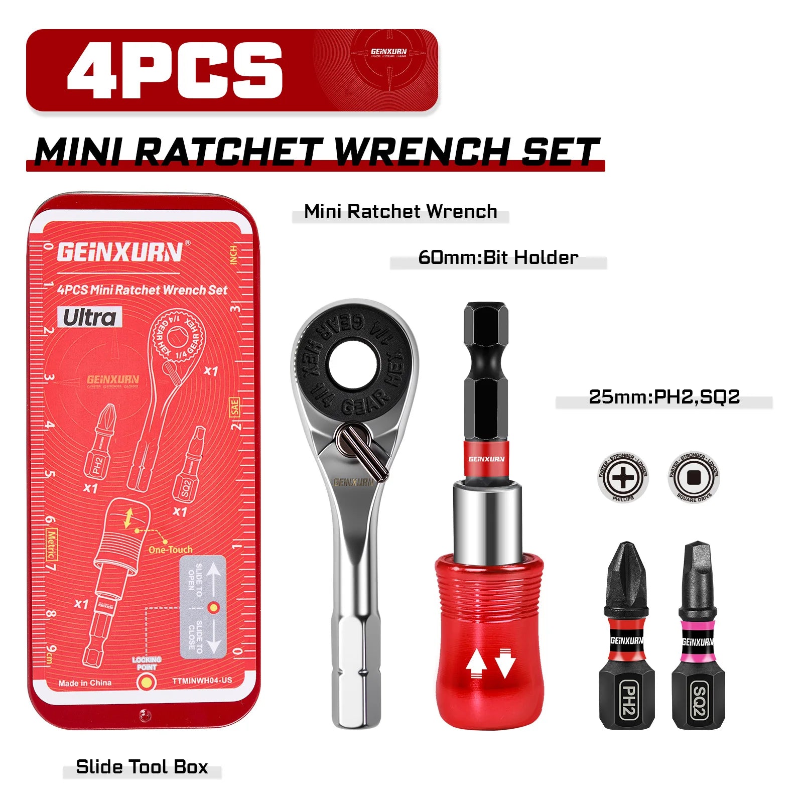 Mini Ratchet Screwdriver Set | S2 Steel Impact Magnetic Bit Holder 1/4" Wrench Push-Pull Case for Repair