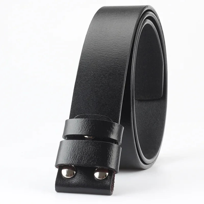Genuine Leather Belt Strap (No Buckle) — Smooth Cowboy-Style Replacement for Men - Black / 100cm - Others In Fashion
