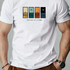 Men's "One Day At A Time" Graphic Tee | Casual Summer Breathable T-Shirt