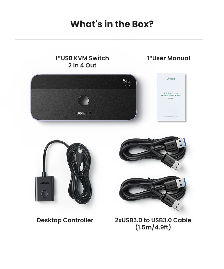 USB 3.0 KVM Switch 2 PC Sharing Hub for Keyboard, Mouse, Printer & Up to 4 USB Devices by Snagg A USB Switch