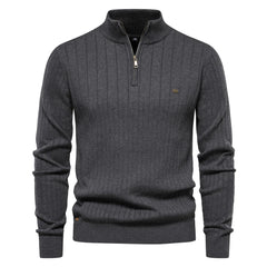Men’s England Style Quarter-Zip Pullover | Premium Cotton-Lycra Winter Sweater