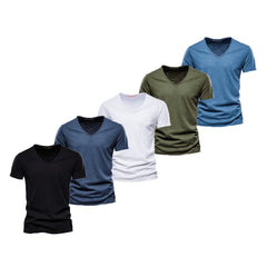 Men's 5 Piece Essential V-Neck Bundle | 100% Pure Cotton Summer Tees