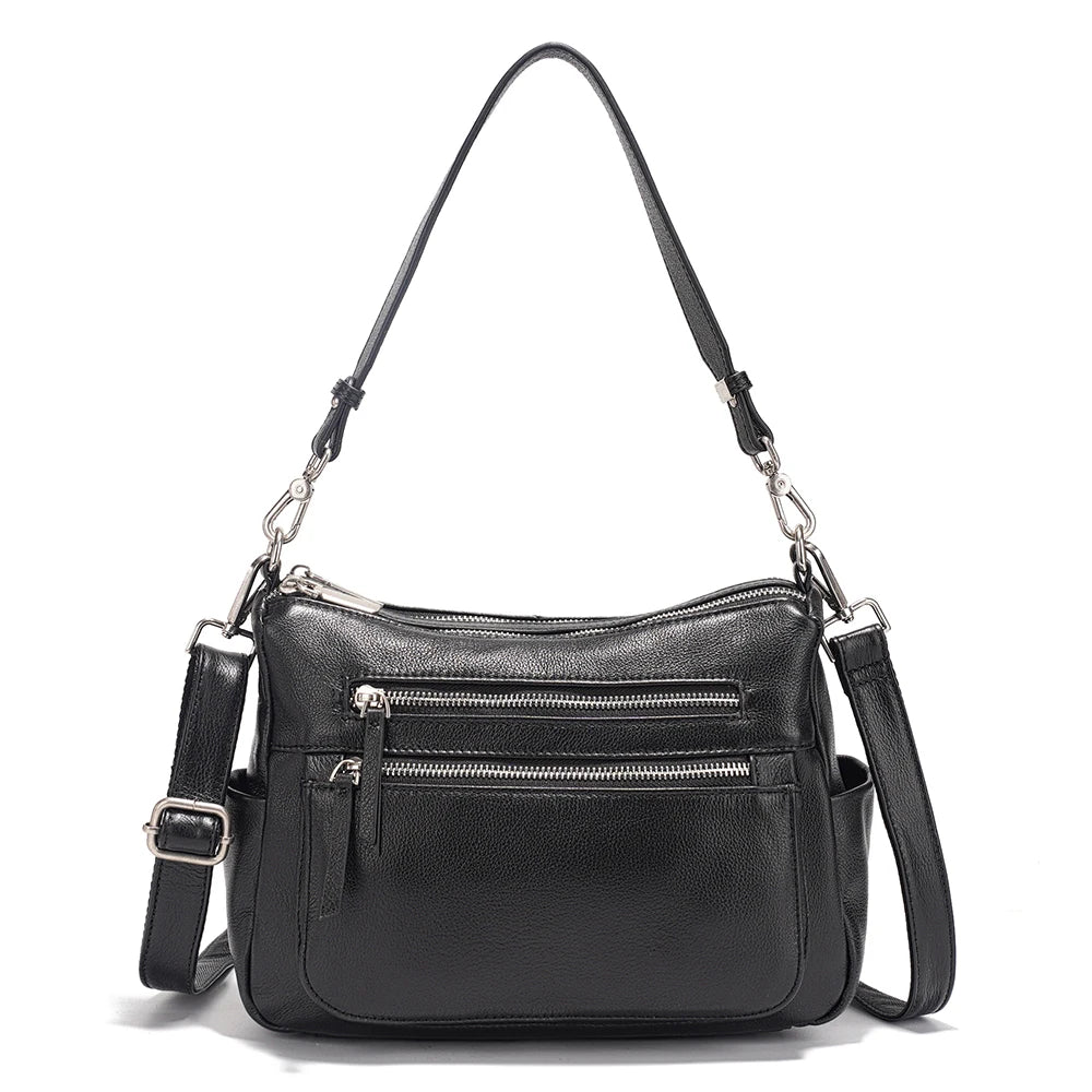 Cowhide Leather Multi-Pocket Crossbody Handbag – Fashion Shoulder & Commuter Shopper Bag for Women