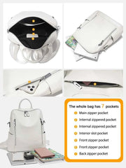 Genuine Leather Convertible Backpack – Multi-Pocket Day Pack & Shoulder Bag for Travel & Commuting