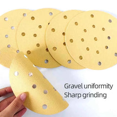 Gold 6-Inch 17-Hole Sanding Discs 150mm | Dry Flocking Round Sandpaper 80–500 Grit for Car Putty Wood