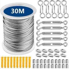 304 Stainless Steel Wire Rope Kit 15/30M | PVC Coated Heavy-Duty Cable for Garden Balcony Farm Fence Tent