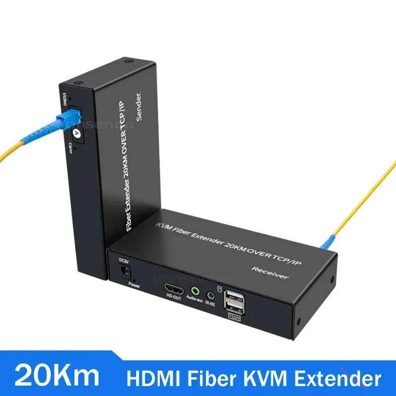 1080P HDMI Fiber KVM Extender 20KM – SC Fiber Cable USB KVM Optical Transceiver with Keyboard & Mouse Support