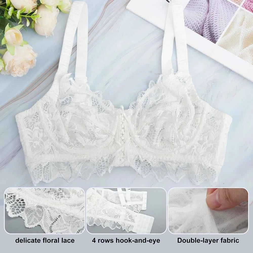 Plus Size Lace Mesh Bra | Underwire Push Up Full Coverage Unpadded