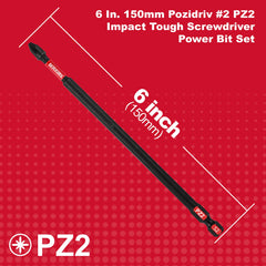 6" Pozidriv #2 PZ2 Impact Screwdriver Bit Set – Magnetic S2 Alloy Steel Power Bits