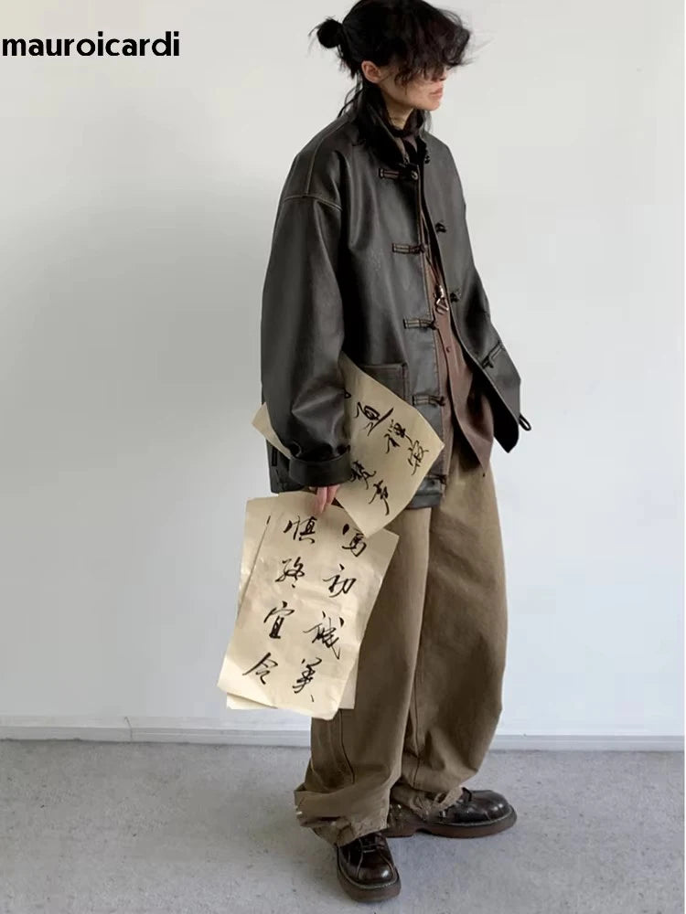 Oversized Vintage Distressed PU Leather Jacket by Snagg A Jacket