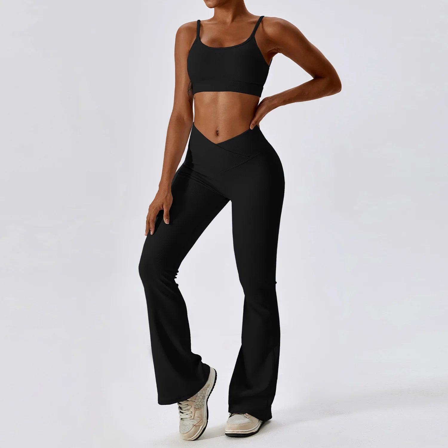 Women's 2-Piece Ribbed Seamless Yoga Set | Sports Bra & Gym Leggings Fitness Tracksuit Activewear