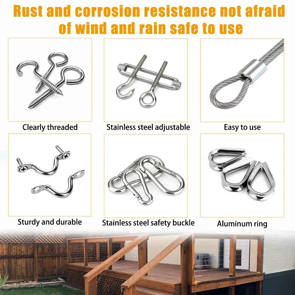 304 Stainless Steel Rope Kit 10/15/20M | PVC Coated Cable for Garden Fence Clothesline Balcony Camping