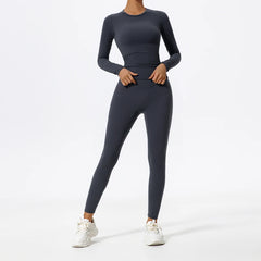 Women's 2-Piece Ultra-Soft Long Sleeve Gym Set | Sports Bra Yoga Running Workout Suit Activewear