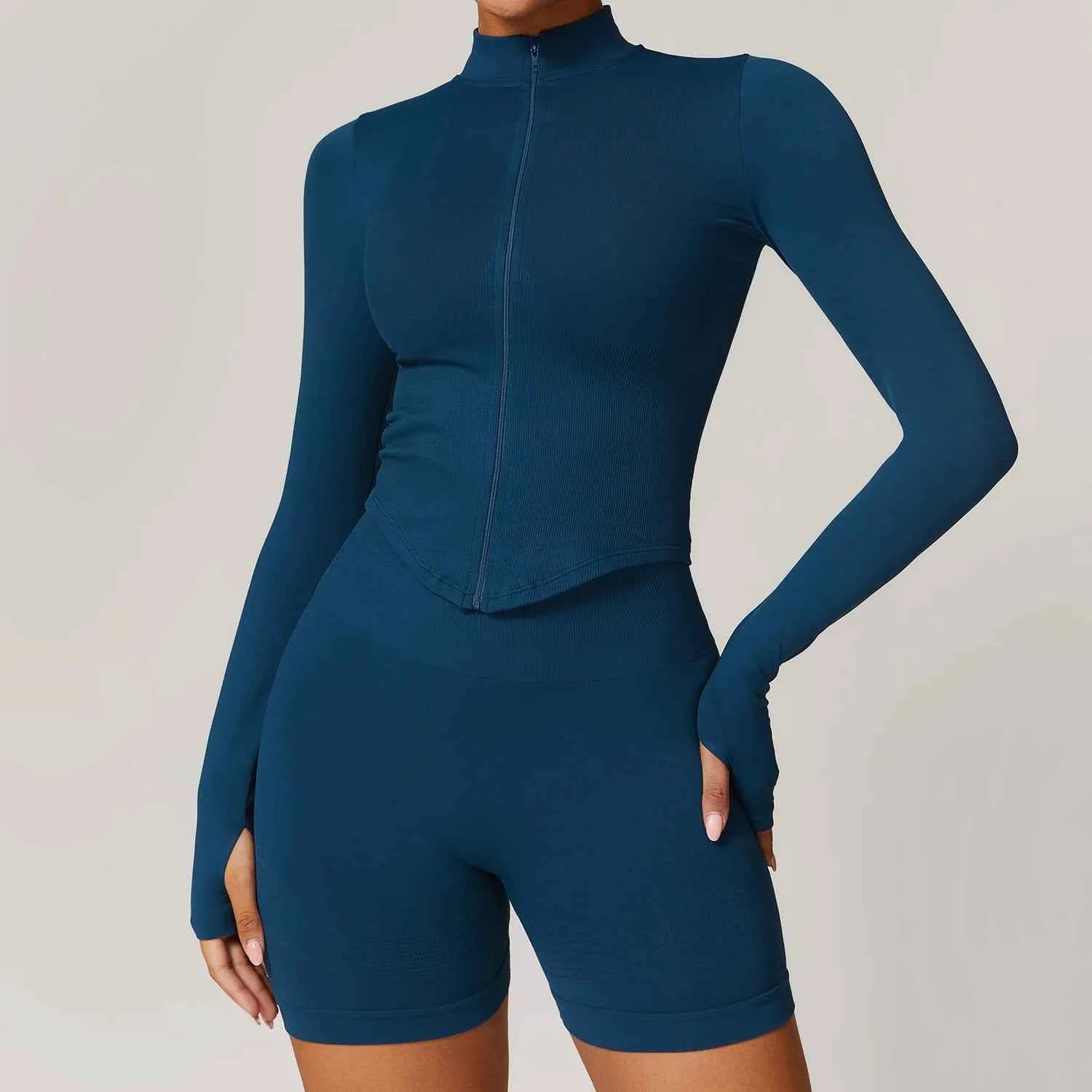 Women's Zipper Long Sleeve Yoga Jacket | Quick-Dry Seamless Crop Sports Top Gym Running Wear