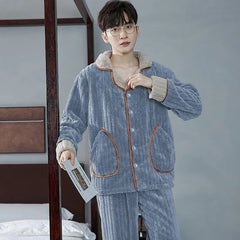 Men's Coral Fleece Pajama Set | Thickened Flocking Long Sleeve Winter Warm Couple Loungewear