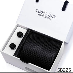 Solid Colour Necktie with Matching Handkerchief & Cufflinks - SB225 - Others In Fashion