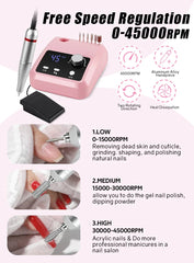 Elite 45,000 RPM Professional Electric Nail Station – High Torque Precision Drill with Dual-Mode Foot Pedal