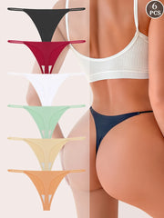 Seamless Thong Panties 6-Pack | Invisible Thin Strap Low Waist High Stretch Women's Underwear