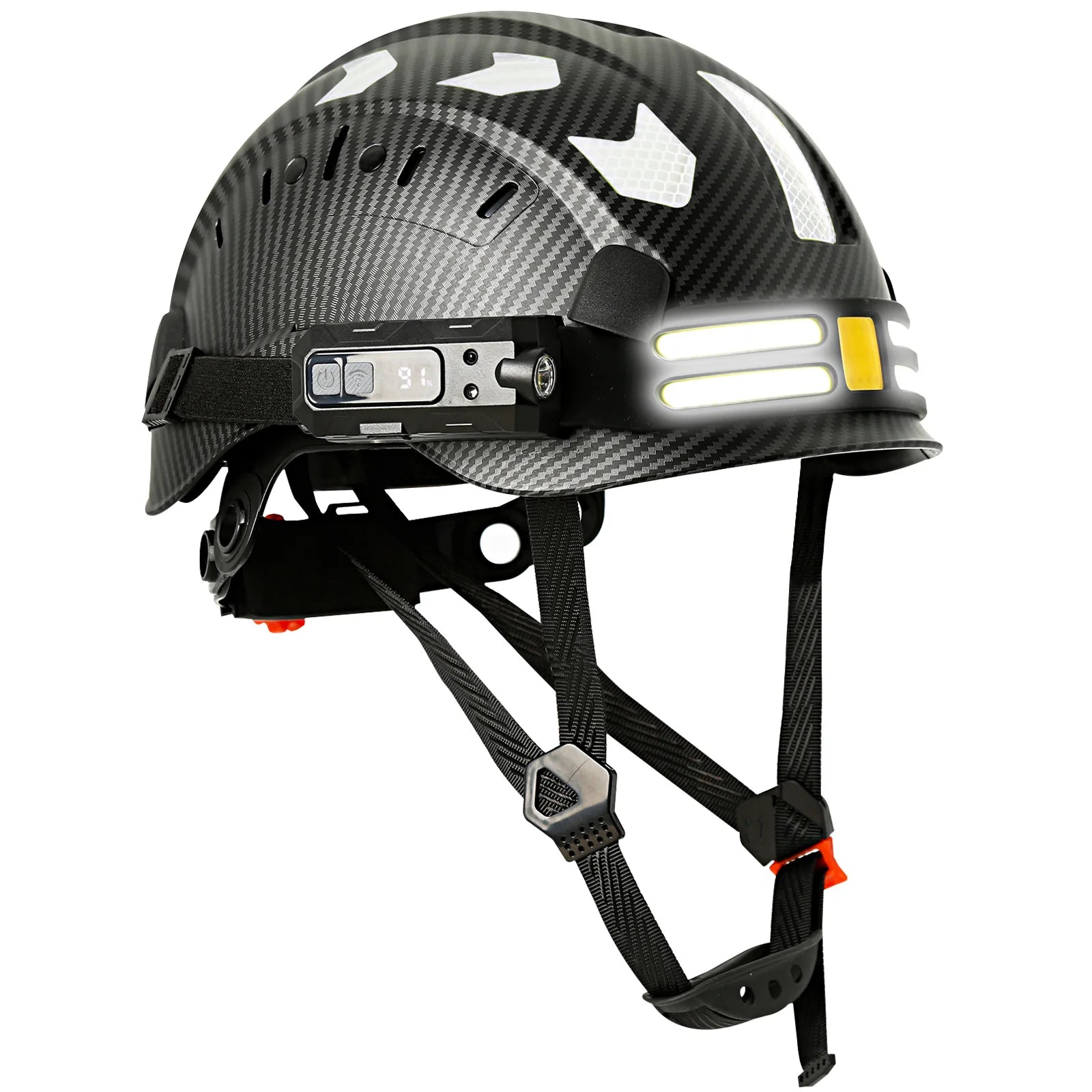 Construction safety helmet with headlamp and reflective stickers – image 12
