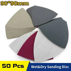 50pcs Silicon Carbide Triangle Sanding Discs 90mm | Wet/Dry Hook & Loop 60–10000 Grit Detail Sander