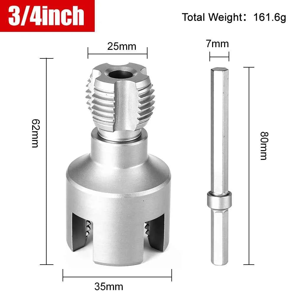 Professional Hex Shank Pipe Threading Tool | Internal & External Die Set for 1/2", 3/4" & 1" Pipes