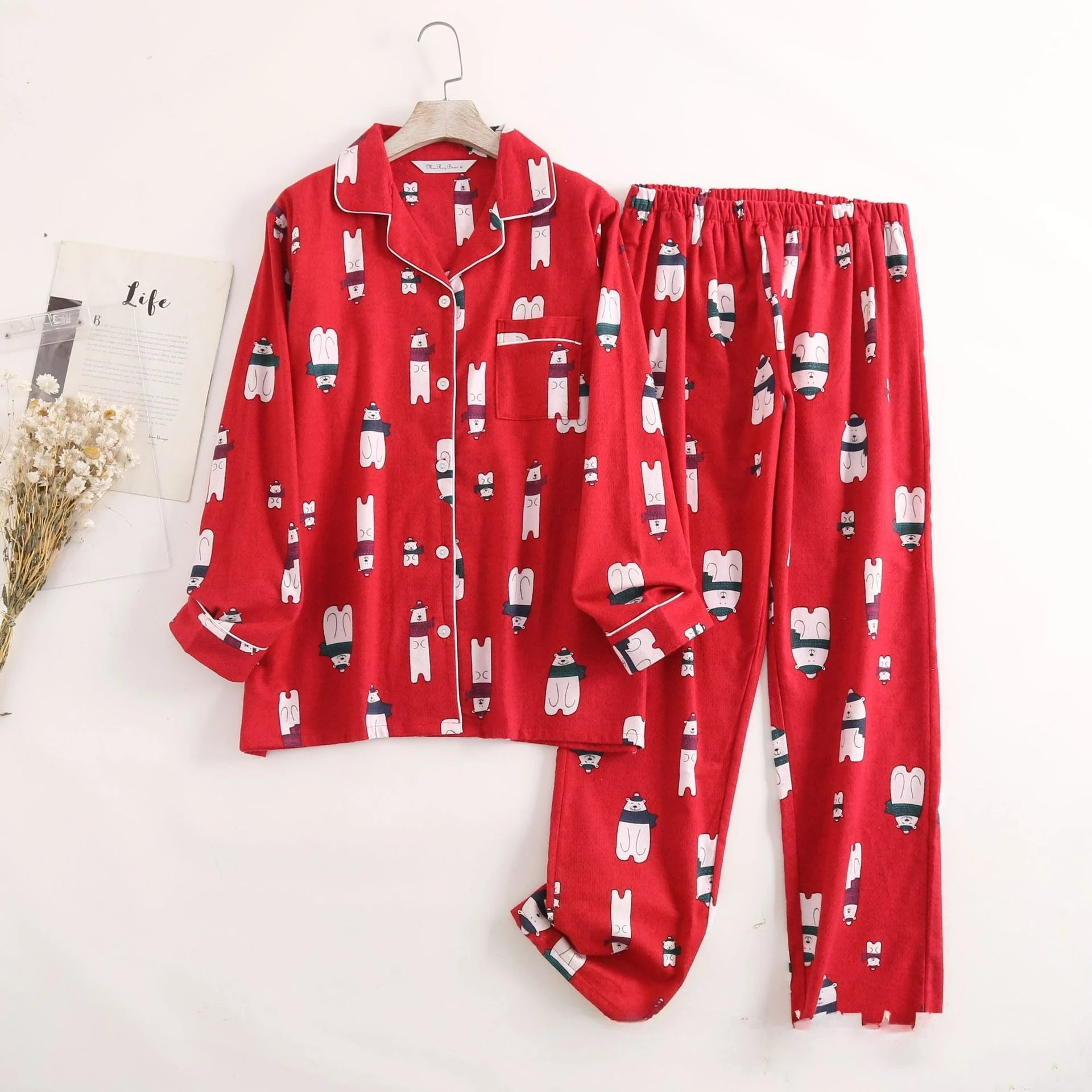 Women's Cotton Flannel Pajama Set | Plaid Long Sleeve Long Pants Loose Autumn Winter Sleepwear