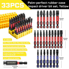 33 Pcs Professional Impact Screwdriver Bit Set | S2 Steel Magnetic Bits with 2.4" Holder & Flexible Storage Base