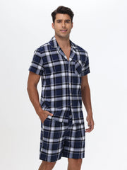 Men's Cotton Short Pajama Set | 2-Piece Breathable Button Top & Elastic Shorts Summer Loungewear