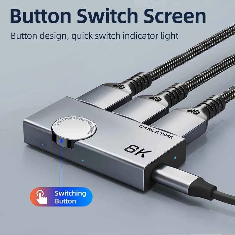 HDMI Switch / Splitter 8K@60Hz / 4K@120Hz 2-in-1 – Aluminum Knob 3D Vision Adapter for Laptop, MacBook & Lenovo