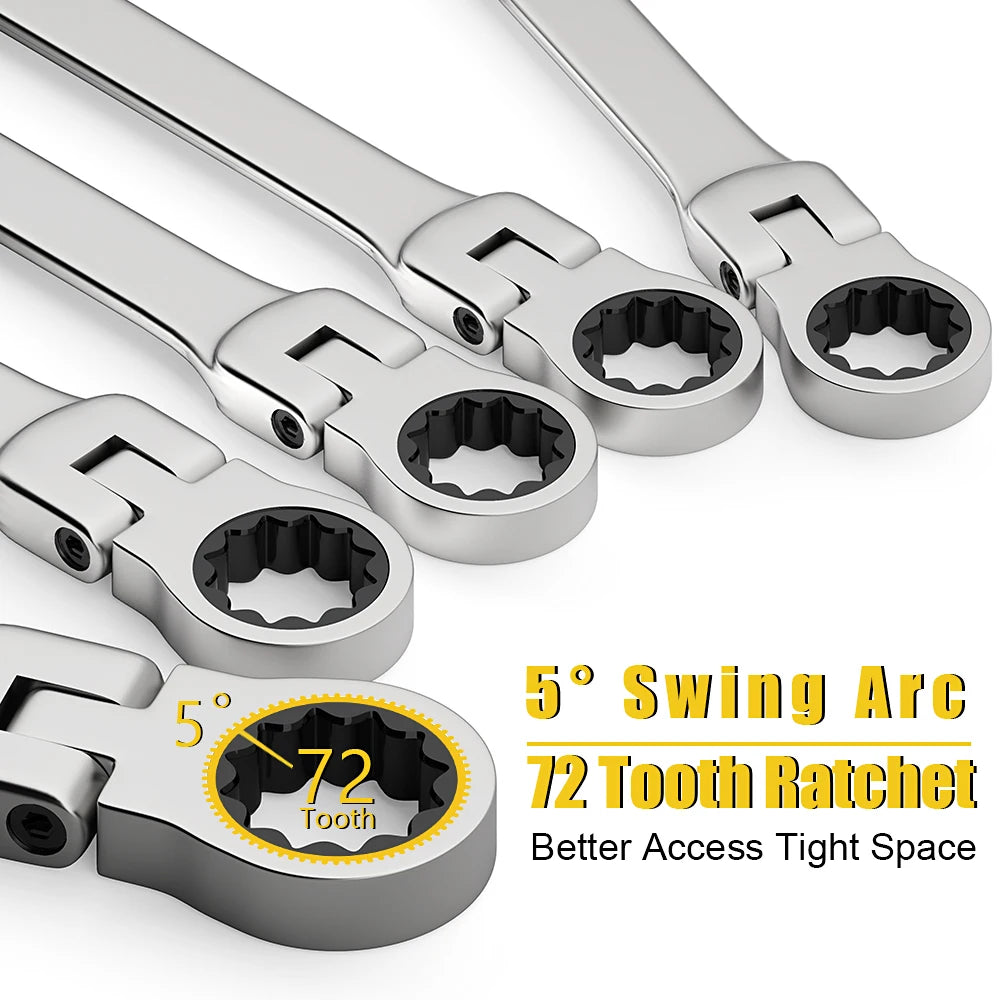 Flex Head Ratchet Spanner Wrench Set (8–22mm) by Snagg A Wrench Set