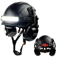 Construction safety helmet with LED light strip, goggles and earmuffs – image 10