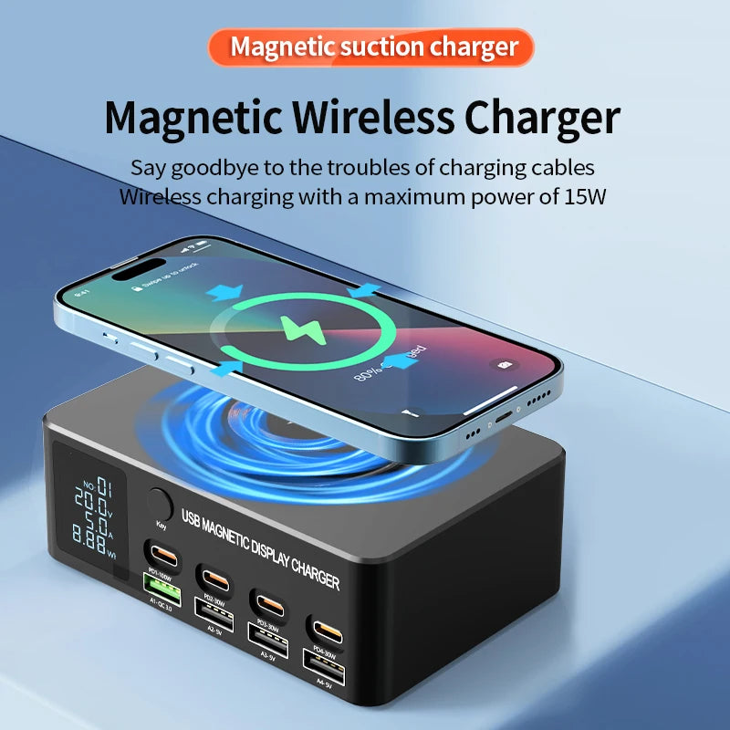 220W GaN USB-C Desktop Charging Station | QC3.0 140W Fast Charger for iPhone MacBook Air Laptop