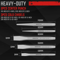 16 Pcs Precision Punch & Chisel Set – Taper, Pin, Center Punch & Cold Chisels with Roll Pouch