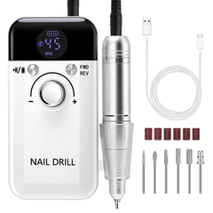 Professional 45,000 RPM Brushless Electric Nail Drill – High Torque Rechargeable Portable Manicure Station