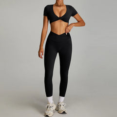 Women's 2-Piece Short Sleeve Yoga Suit | Quick-Dry Gym Tracksuit Running Workout Sports Set