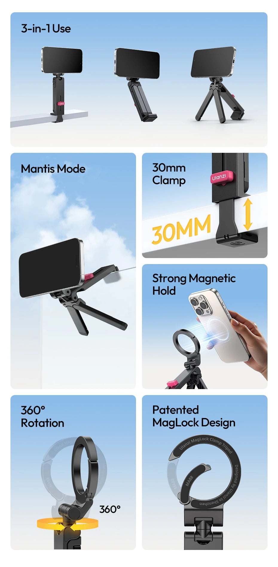 MagLock Phone Holder Mount Tripod by Snagg A Tripod