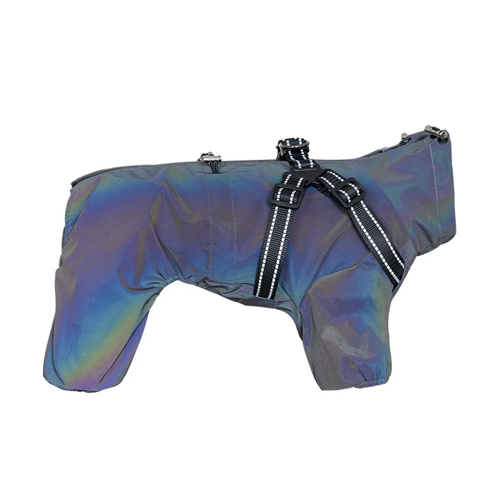 Waterproof Dog Raincoat with Built-In Harness – Adjustable Reflective 4-Leg Overalls for Small Dogs