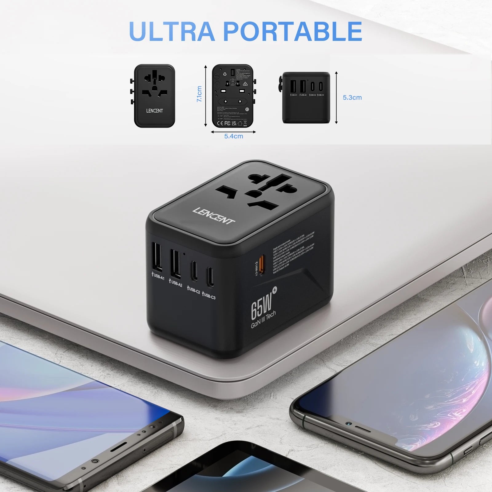 65W/100W GaN International Travel Adapter with 2USB 3 Type C by Snagg A Travel Adapter