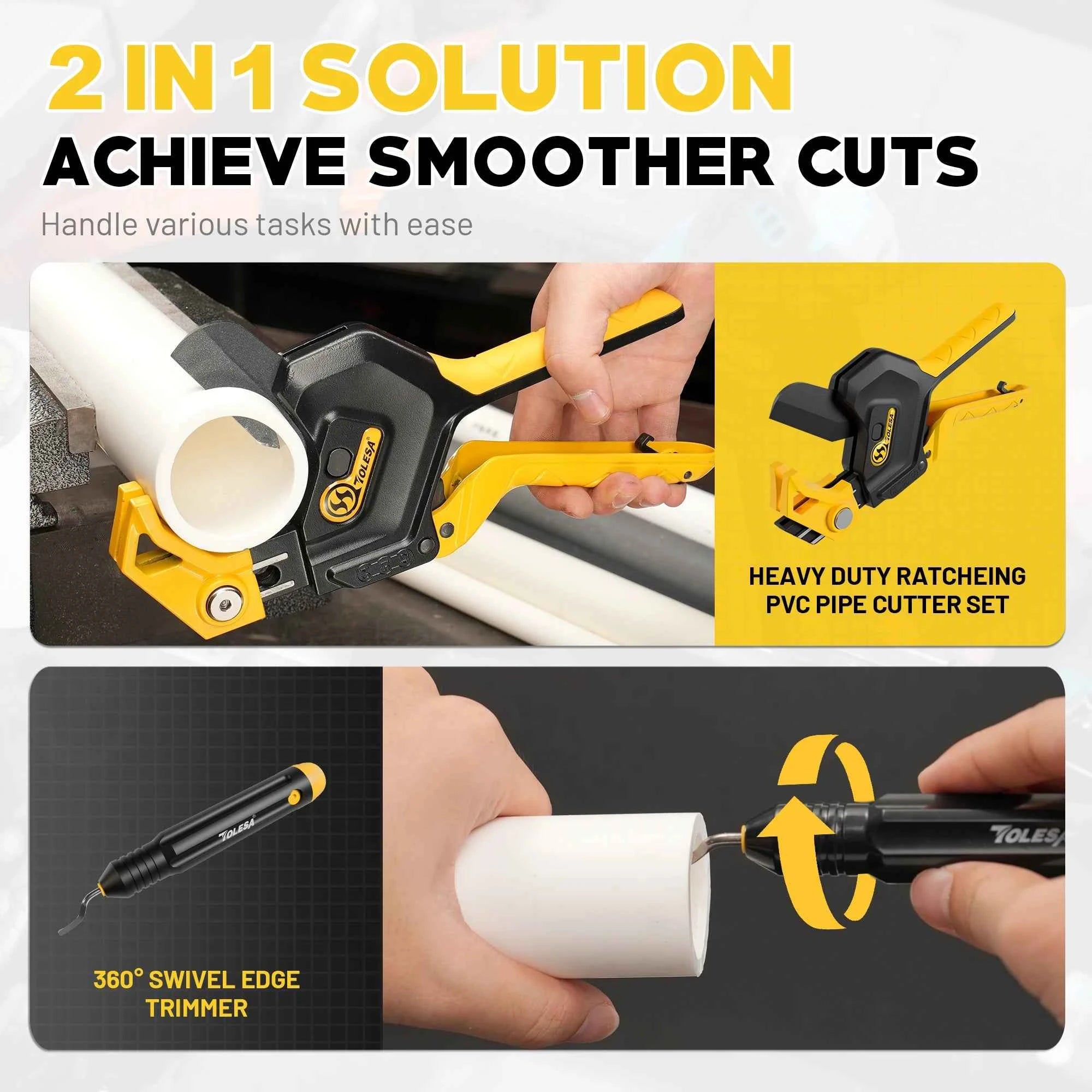 Heavy-duty 3-gear ratchet pipe cutter with deburring tool – image 4