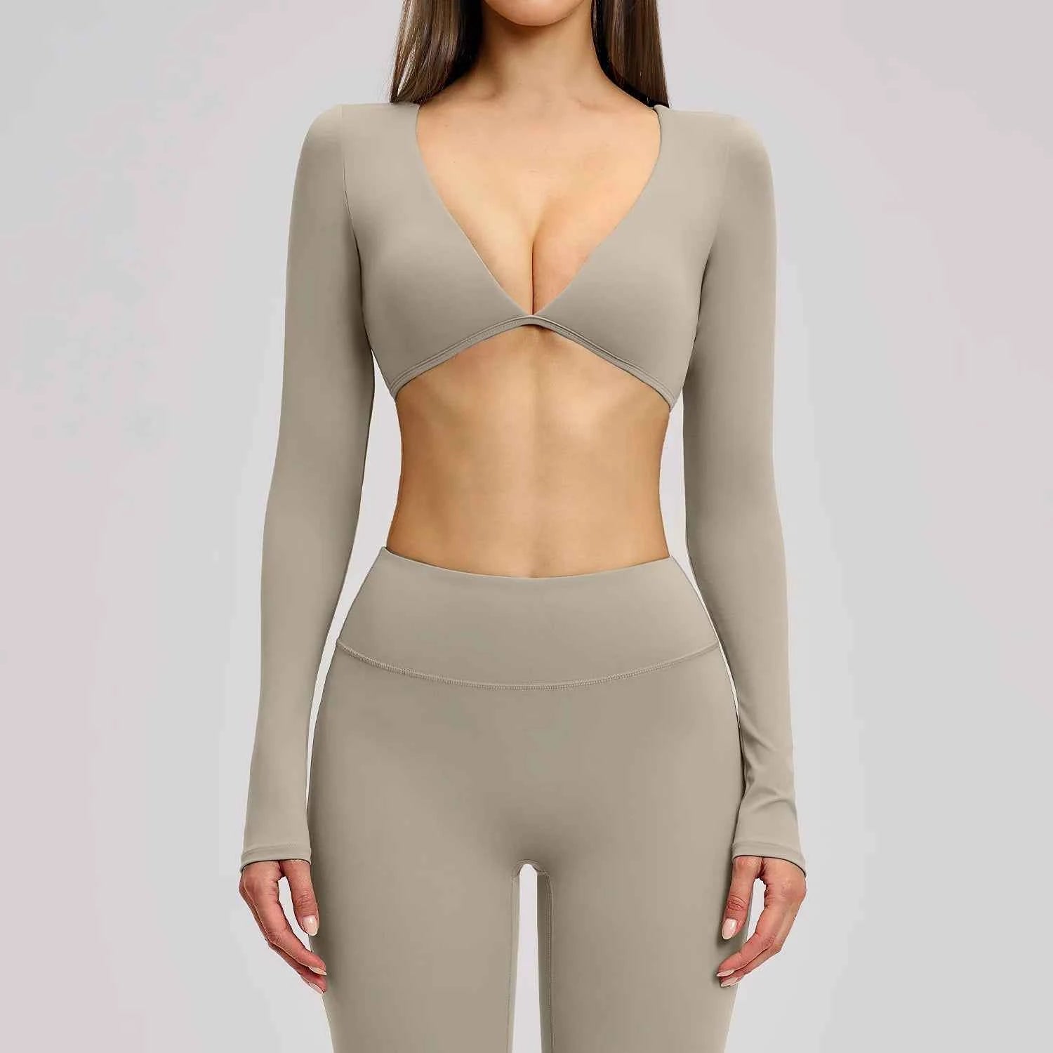 Women's Long Sleeve Crop Sports Top | Exposed Navel Quick-Dry Gym Yoga Running Fitness Wear