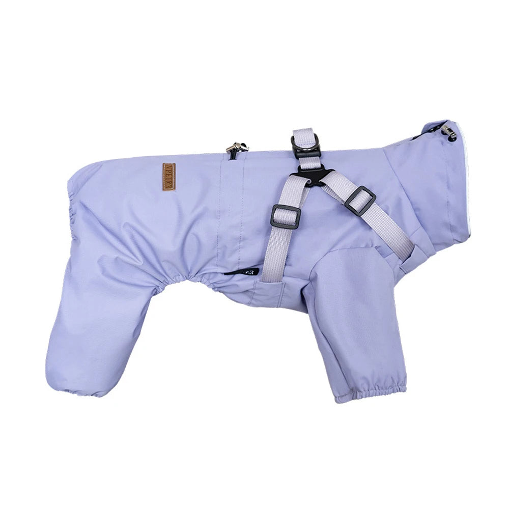 Waterproof Dog Raincoat with Built-In Harness – Adjustable Reflective 4-Leg Overalls for Small Dogs