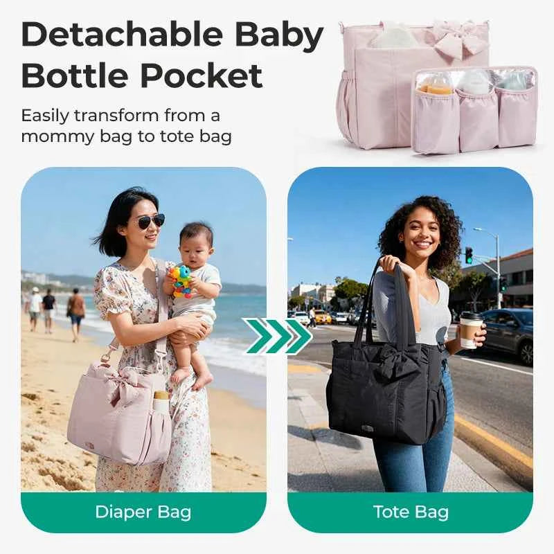 Multifunctional Diaper Bag – Large Capacity Mommy Handbag with Changing Mat & Stroller Organiser