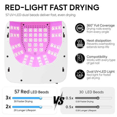 180W High Power Cordless UV/LED Nail Station – 57-LED Wireless Professional Drying Lamp
