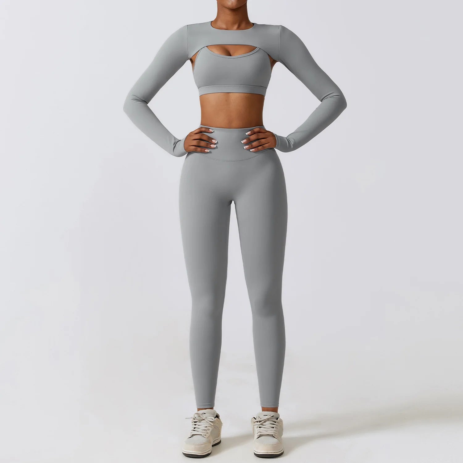 Women's 2/3-Piece Yoga Suit | Fitness Bra Crop Top Long Sleeve Gym Legging Athletic Sportswear