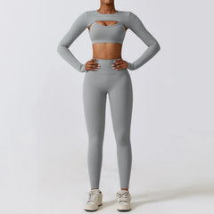 Women's 2/3-Piece Yoga Suit | Fitness Bra Crop Top Long Sleeve Gym Legging Athletic Sportswear